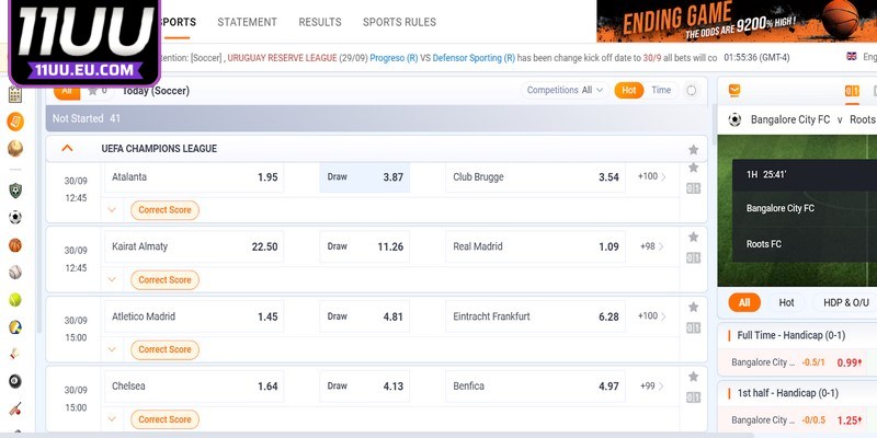 Thể thao 3 Sing 11UU cung cấp rất nhiều giải đấu phong phú